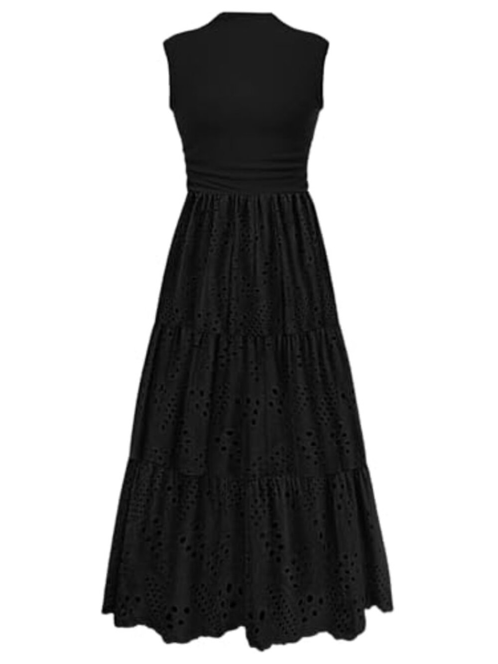 Sleeveless Eyelet Maxi Dress with Pockets Casual Summer Midi Wedding Guest Dress